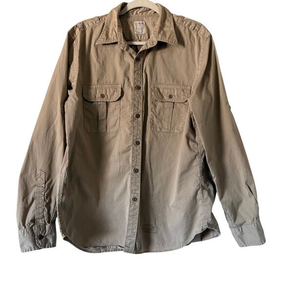 J Crew Broken in Chino Mens L shirt Khaki 100% Cotton VINTAGE GORPCORE preppy - Picture 2 of 10